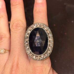 Vintage Chunky Black Wooden Rhinestone Ring